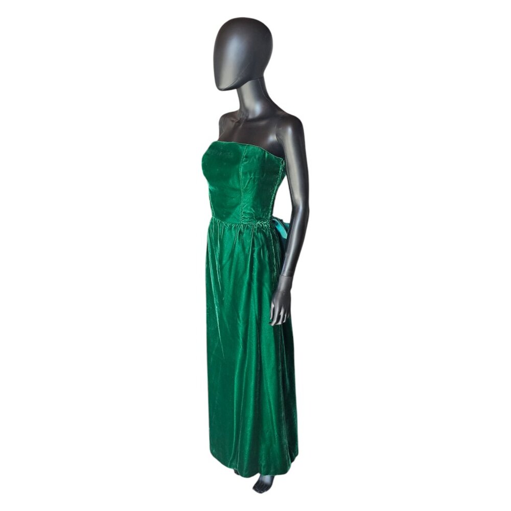 Vintage Green Velvet Strapless Satin Back Detail Party Dress